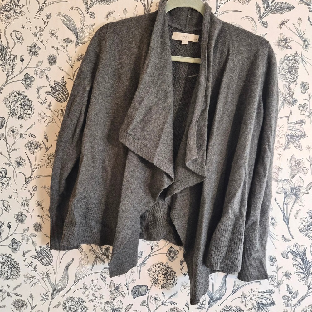 LOFT Womens Petite Medium Merino Wool Waterfall Open Front Cardigan Quiet Luxury